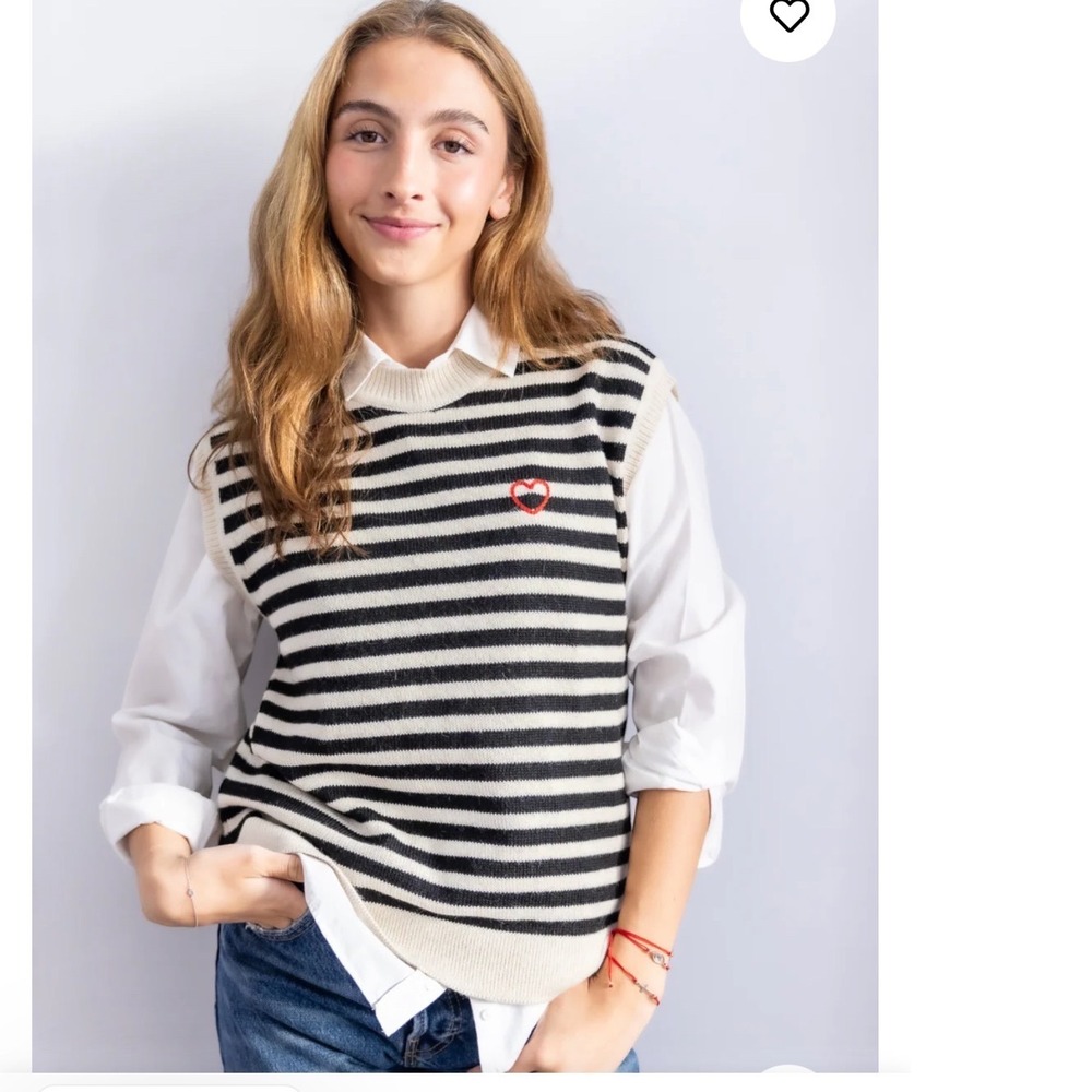 Yapa Laura‎ Blue Beige Striped Baby Alpaca Sweater Vest Embroidered  Size XS
